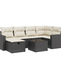 7-tlg. Garten-Sofagarnitur mit Kissen Schwarz Poly Rattan