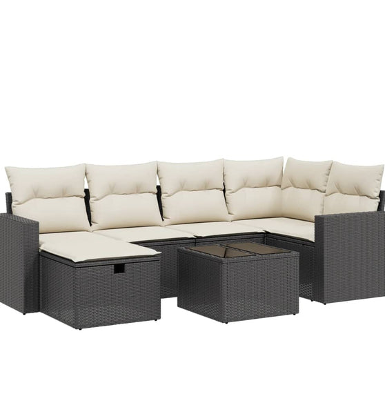 7-tlg. Garten-Sofagarnitur mit Kissen Schwarz Poly Rattan