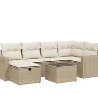 7-tlg. Garten-Sofagarnitur mit Kissen Beige Poly Rattan