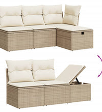 7-tlg. Garten-Sofagarnitur mit Kissen Beige Poly Rattan