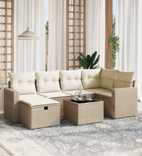 7-tlg. Garten-Sofagarnitur mit Kissen Beige Poly Rattan