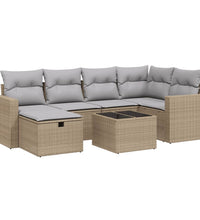 7-tlg. Garten-Sofagarnitur mit Kissen Beige Poly Rattan