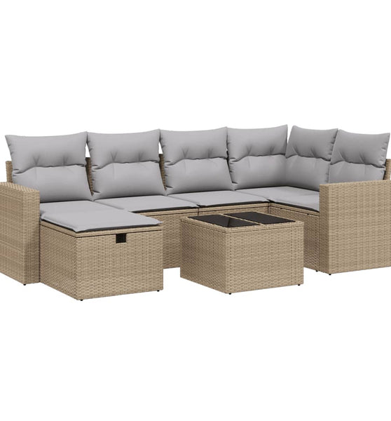 7-tlg. Garten-Sofagarnitur mit Kissen Beige Poly Rattan
