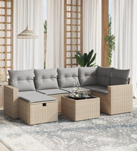 7-tlg. Garten-Sofagarnitur mit Kissen Beige Poly Rattan