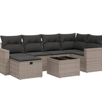 7-tlg. Garten-Sofagarnitur mit Kissen Grau Poly Rattan