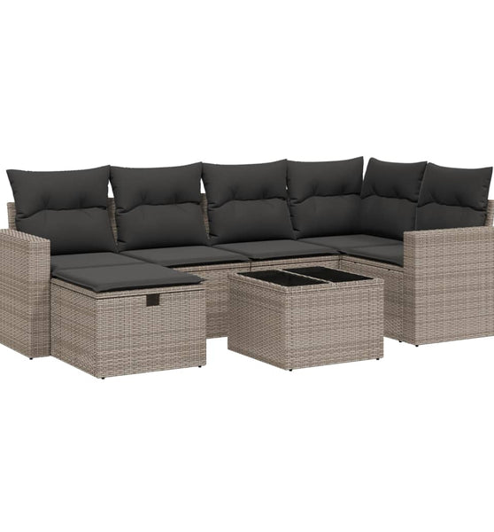 7-tlg. Garten-Sofagarnitur mit Kissen Grau Poly Rattan