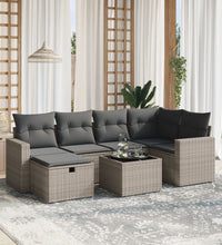 7-tlg. Garten-Sofagarnitur mit Kissen Grau Poly Rattan