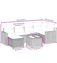 7-tlg. Garten-Sofagarnitur mit Kissen Hellgrau Poly Rattan