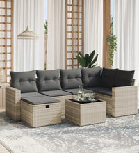 7-tlg. Garten-Sofagarnitur mit Kissen Hellgrau Poly Rattan