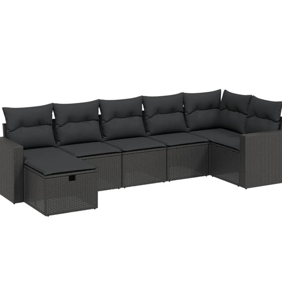 7-tlg. Garten-Sofagarnitur mit Kissen Schwarz Poly Rattan