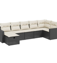 7-tlg. Garten-Sofagarnitur mit Kissen Schwarz Poly Rattan