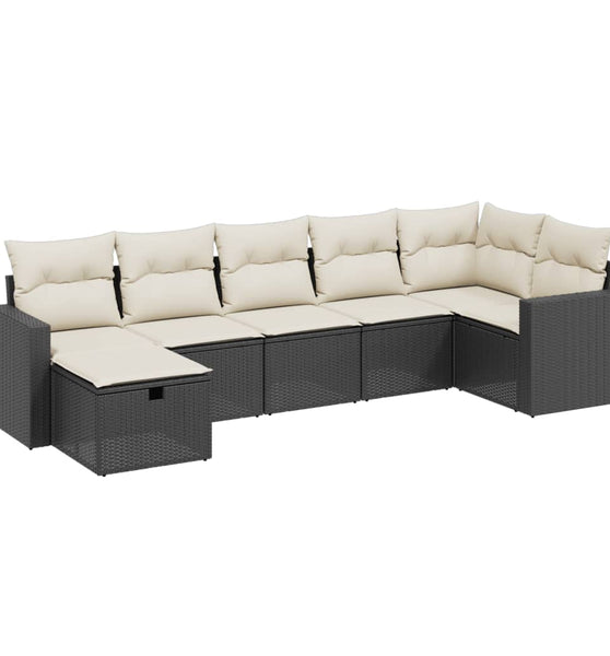 7-tlg. Garten-Sofagarnitur mit Kissen Schwarz Poly Rattan