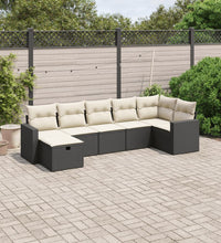 7-tlg. Garten-Sofagarnitur mit Kissen Schwarz Poly Rattan