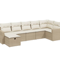 7-tlg. Garten-Sofagarnitur mit Kissen Beige Poly Rattan