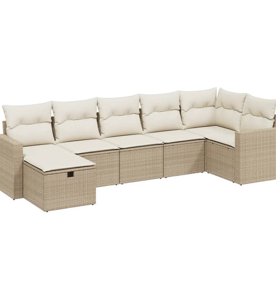 7-tlg. Garten-Sofagarnitur mit Kissen Beige Poly Rattan