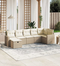 7-tlg. Garten-Sofagarnitur mit Kissen Beige Poly Rattan