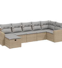 7-tlg. Garten-Sofagarnitur mit Kissen Beige Poly Rattan