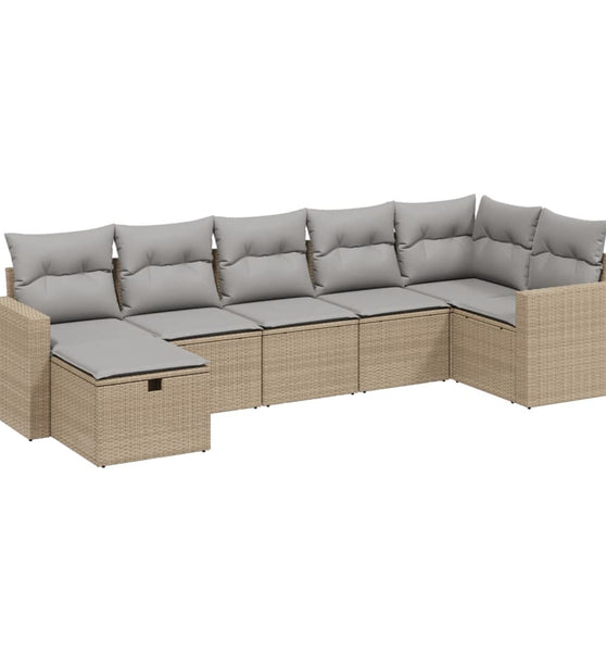 7-tlg. Garten-Sofagarnitur mit Kissen Beige Poly Rattan