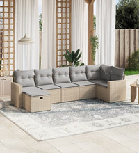 7-tlg. Garten-Sofagarnitur mit Kissen Beige Poly Rattan