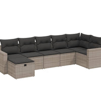 7-tlg. Garten-Sofagarnitur mit Kissen Grau Poly Rattan
