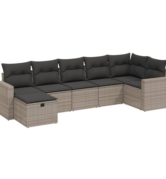 7-tlg. Garten-Sofagarnitur mit Kissen Grau Poly Rattan