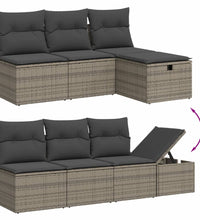 7-tlg. Garten-Sofagarnitur mit Kissen Grau Poly Rattan