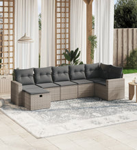 7-tlg. Garten-Sofagarnitur mit Kissen Grau Poly Rattan
