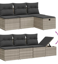 7-tlg. Garten-Sofagarnitur mit Kissen Hellgrau Poly Rattan