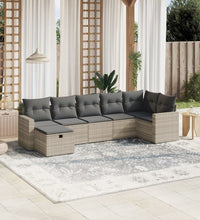 7-tlg. Garten-Sofagarnitur mit Kissen Hellgrau Poly Rattan