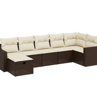 7-tlg. Garten-Sofagarnitur mit Kissen Braun Poly Rattan