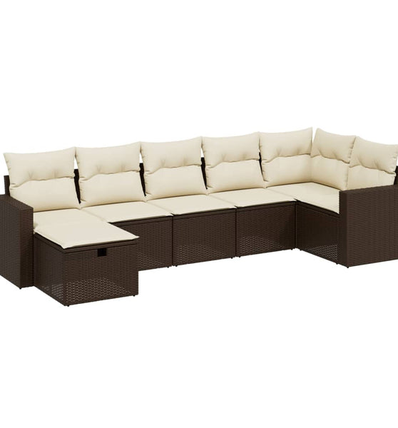 7-tlg. Garten-Sofagarnitur mit Kissen Braun Poly Rattan
