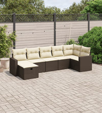 7-tlg. Garten-Sofagarnitur mit Kissen Braun Poly Rattan