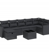 8-tlg. Garten-Sofagarnitur mit Kissen Schwarz Poly Rattan
