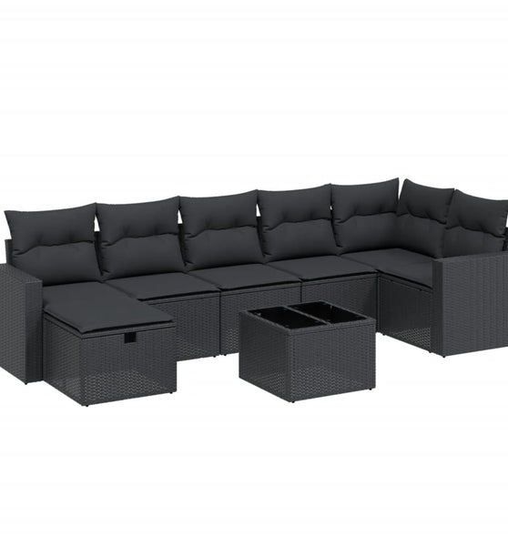 8-tlg. Garten-Sofagarnitur mit Kissen Schwarz Poly Rattan