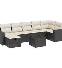 8-tlg. Garten-Sofagarnitur mit Kissen Schwarz Poly Rattan