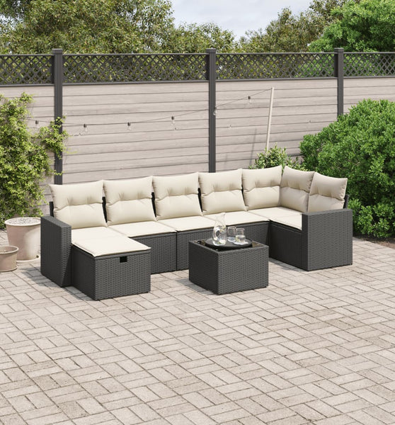 8-tlg. Garten-Sofagarnitur mit Kissen Schwarz Poly Rattan