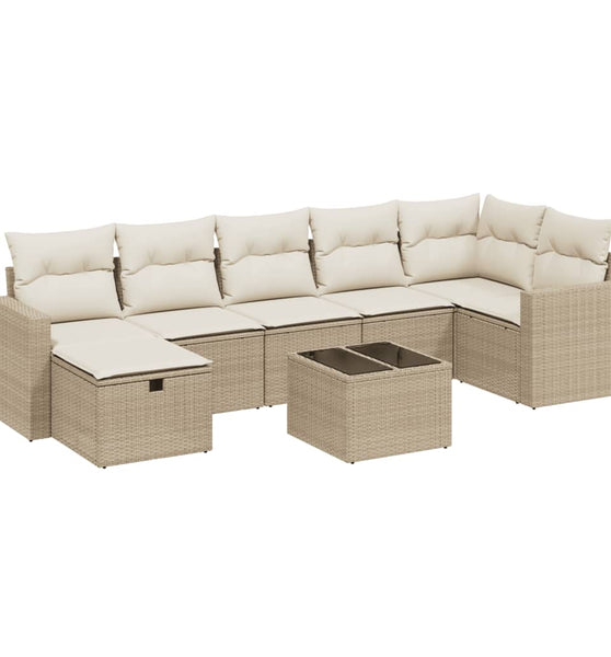 8-tlg. Garten-Sofagarnitur mit Kissen Beige Poly Rattan