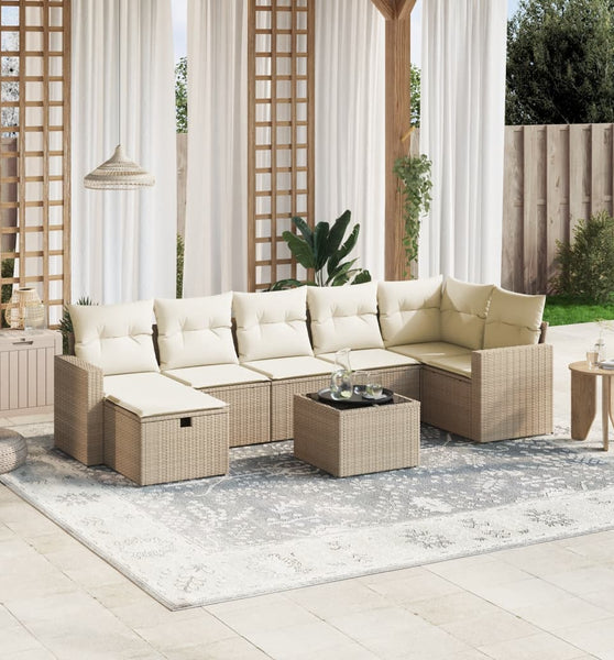 8-tlg. Garten-Sofagarnitur mit Kissen Beige Poly Rattan