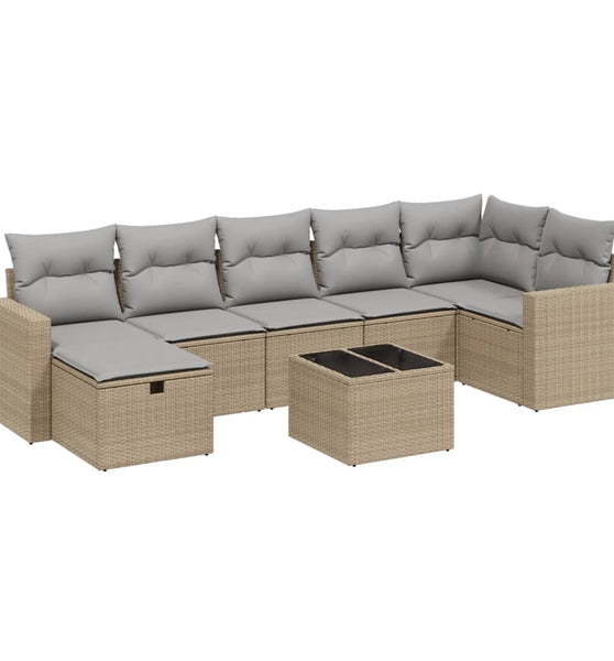 8-tlg. Garten-Sofagarnitur mit Kissen Beige Poly Rattan