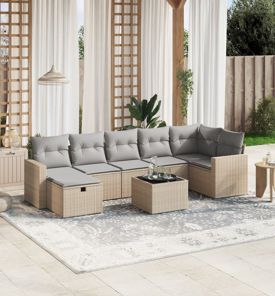 8-tlg. Garten-Sofagarnitur mit Kissen Beige Poly Rattan