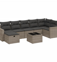 8-tlg. Garten-Sofagarnitur mit Kissen Grau Poly Rattan