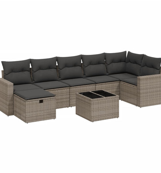 8-tlg. Garten-Sofagarnitur mit Kissen Grau Poly Rattan