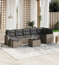 8-tlg. Garten-Sofagarnitur mit Kissen Grau Poly Rattan