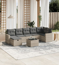 8-tlg. Garten-Sofagarnitur mit Kissen Hellgrau Poly Rattan