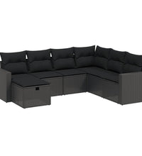 7-tlg. Garten-Sofagarnitur mit Kissen Schwarz Poly Rattan