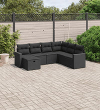 7-tlg. Garten-Sofagarnitur mit Kissen Schwarz Poly Rattan