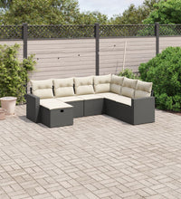 7-tlg. Garten-Sofagarnitur mit Kissen Schwarz Poly Rattan