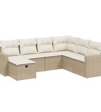 7-tlg. Garten-Sofagarnitur mit Kissen Beige Poly Rattan