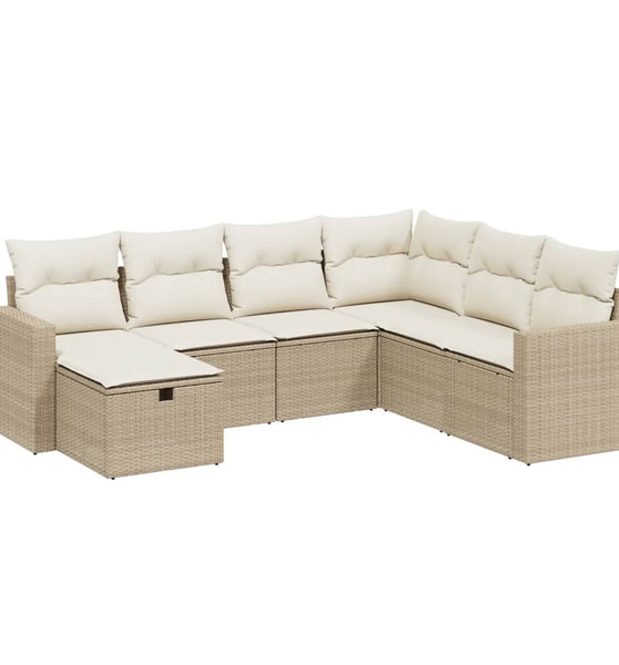 7-tlg. Garten-Sofagarnitur mit Kissen Beige Poly Rattan