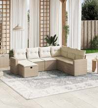 7-tlg. Garten-Sofagarnitur mit Kissen Beige Poly Rattan